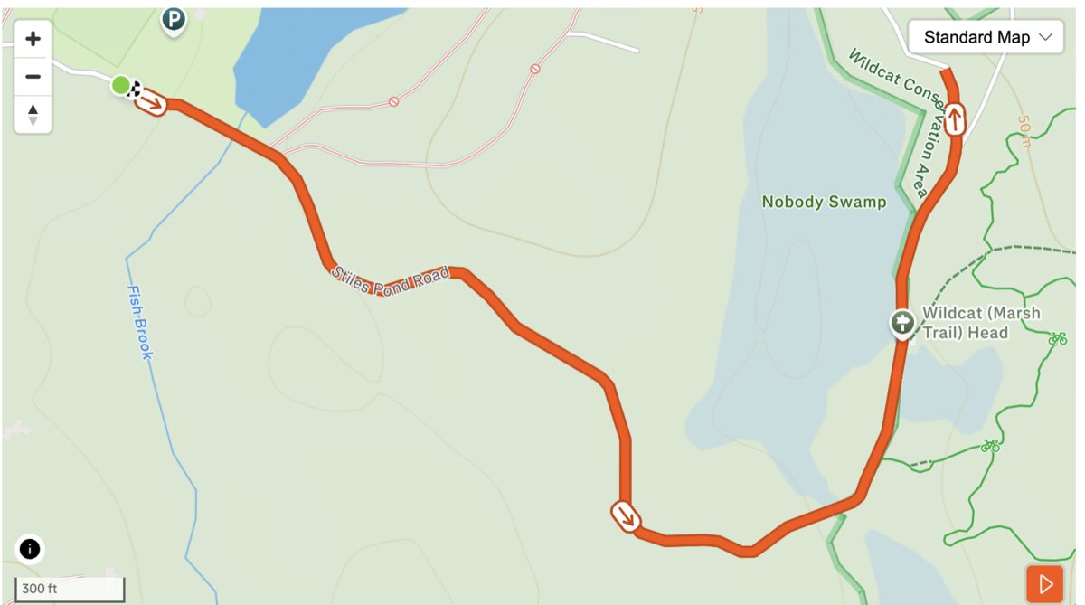 Run course route map through Boxford, MA