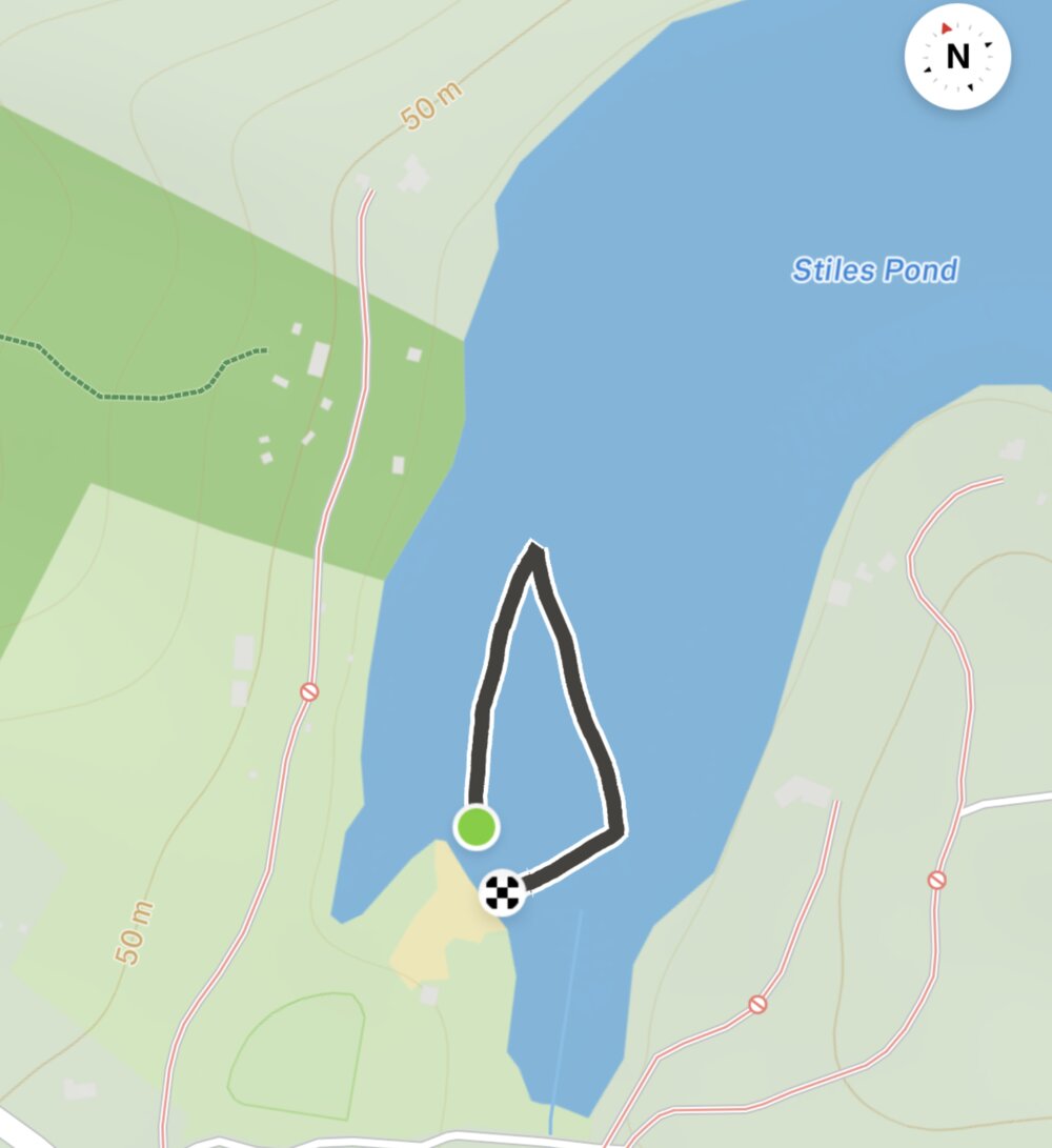 Swim course route map in Stiles Pond, Boxford MA